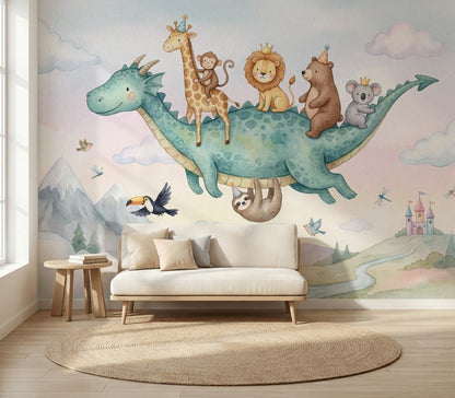Flying Dragon Wallpaper Watercolor Removable Whimsical Wall Decor