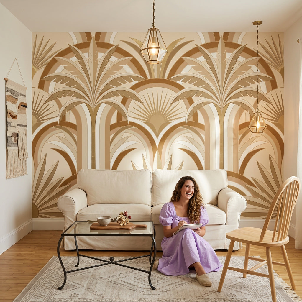 Art Deco Wallpaper Geometric Arches Sunburst Fan Wall Mural