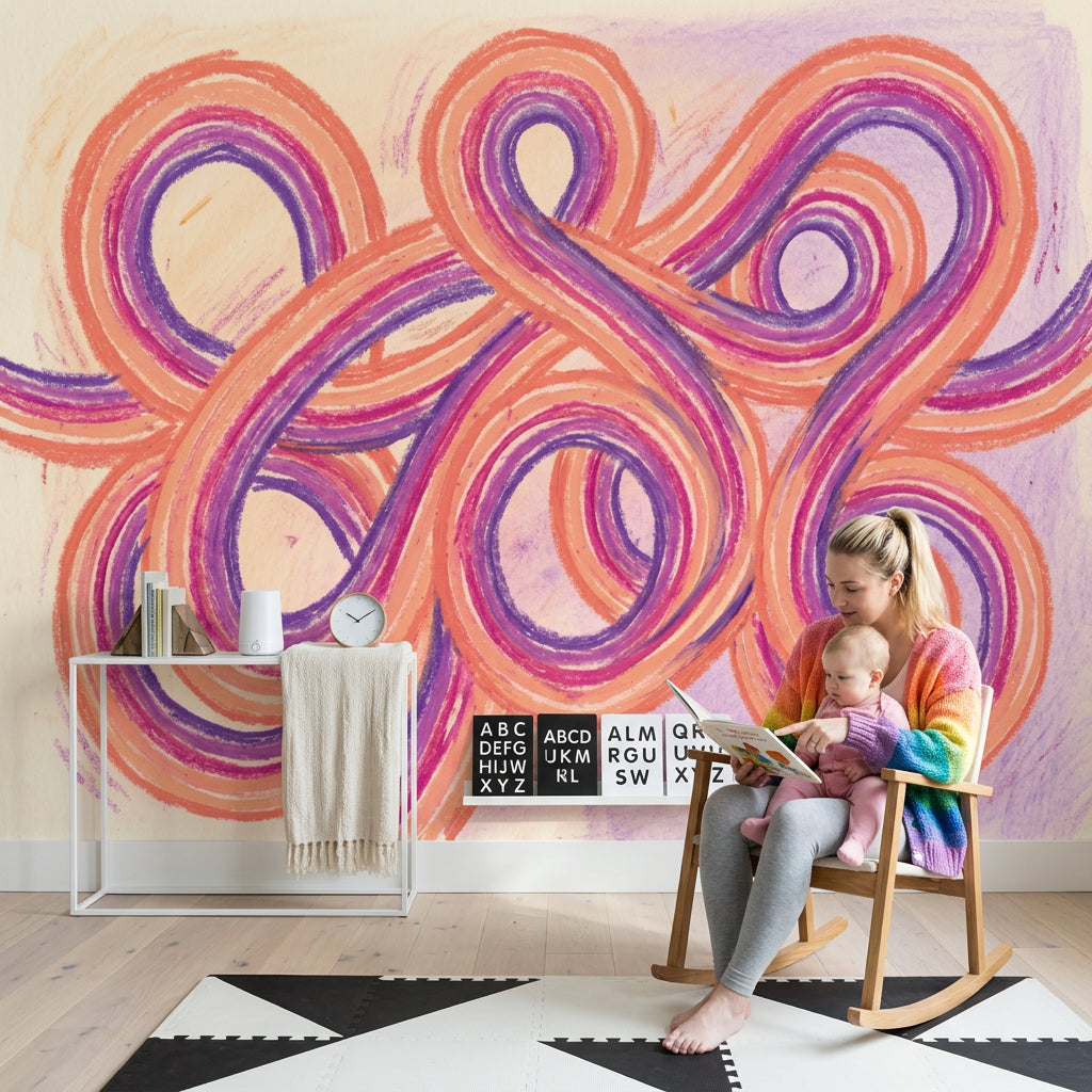 Abstract Loops Wallpaper Swirling Ribbons Pastel Texture Removable Wall Decor