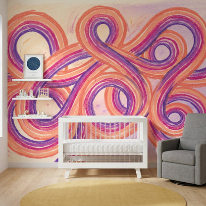 Abstract Loops Wallpaper Swirling Ribbons Pastel Texture Removable Wall Decor
