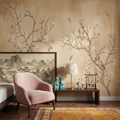Muted Green Wallpaper Sage Chinoiserie Wall Mural