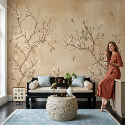 Muted Green Wallpaper Sage Chinoiserie Wall Mural