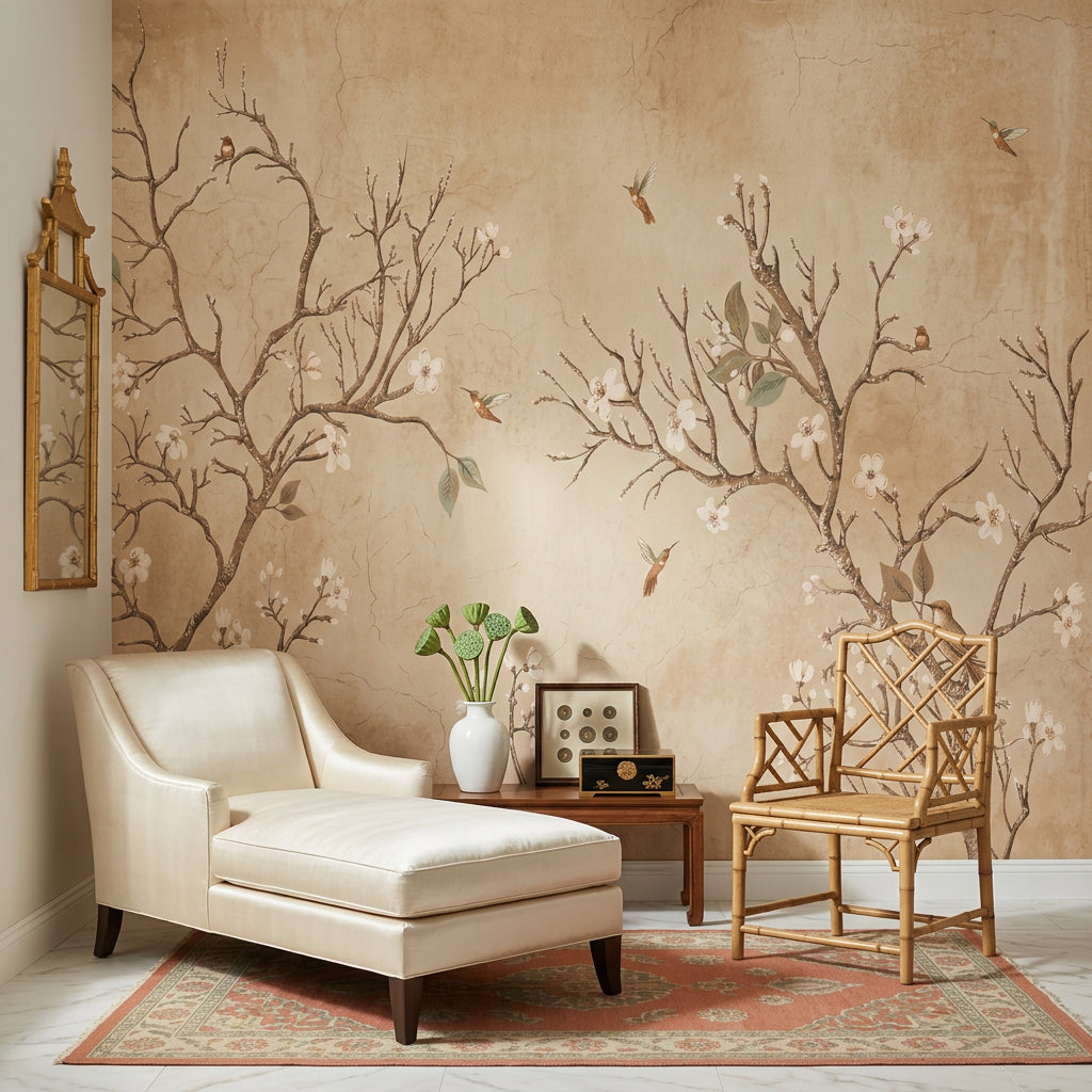 Muted Green Wallpaper Sage Chinoiserie Wall Mural