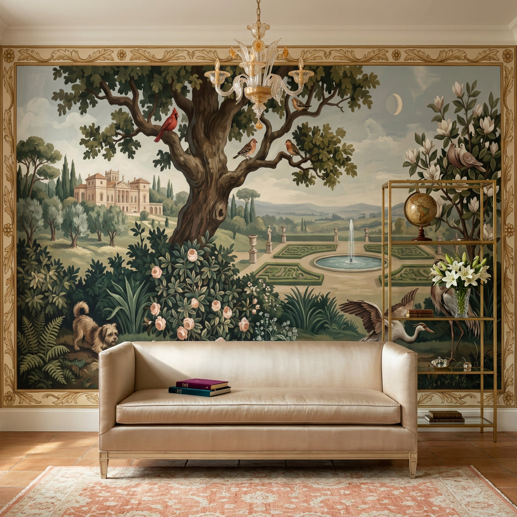 Pastoral Landscape Wallpaper Formal Garden Vintage Mural Wall Mural