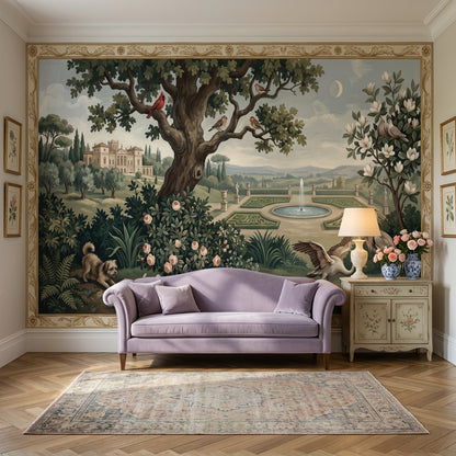Pastoral Landscape Wallpaper Formal Garden Vintage Mural Wall Mural