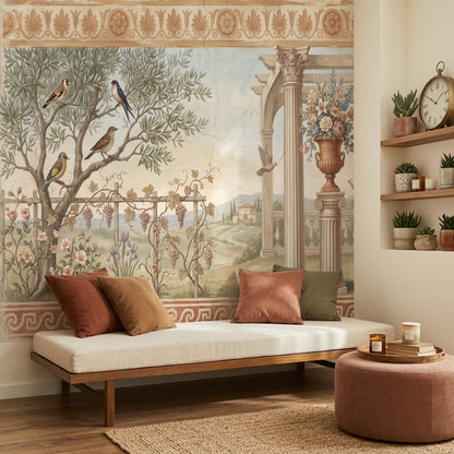 Mediterranean Landscape Wallpaper Classical Fresco Greek Key Border Removable Wall Decor