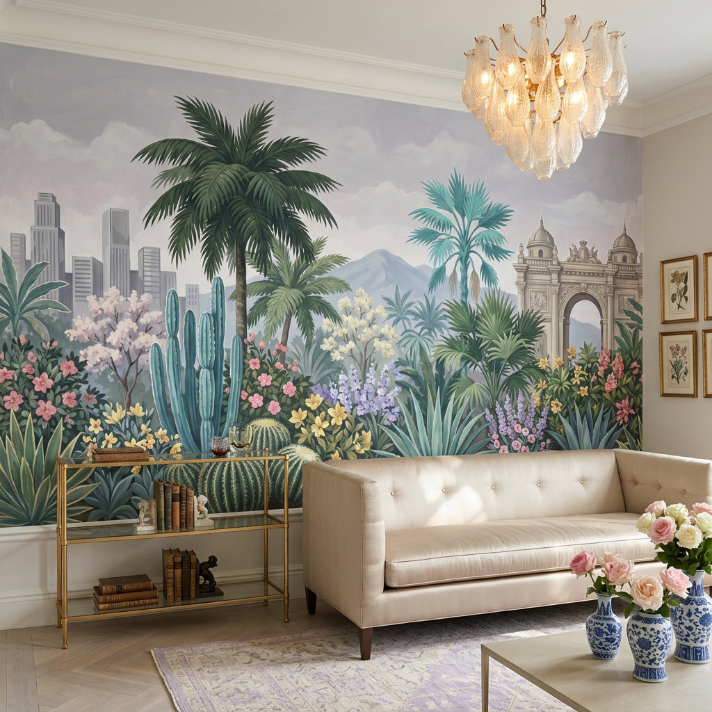 Cloudy Sky Wallpaper Desert Oasis City Skyline Removable Wall Decor