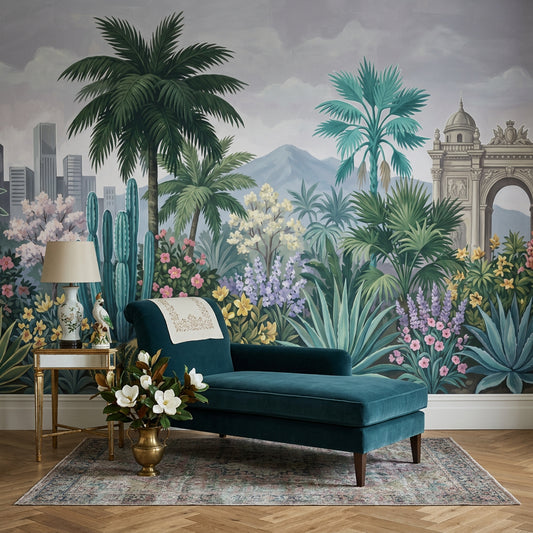 Cloudy Sky Wallpaper Desert Oasis City Skyline Removable Wall Decor