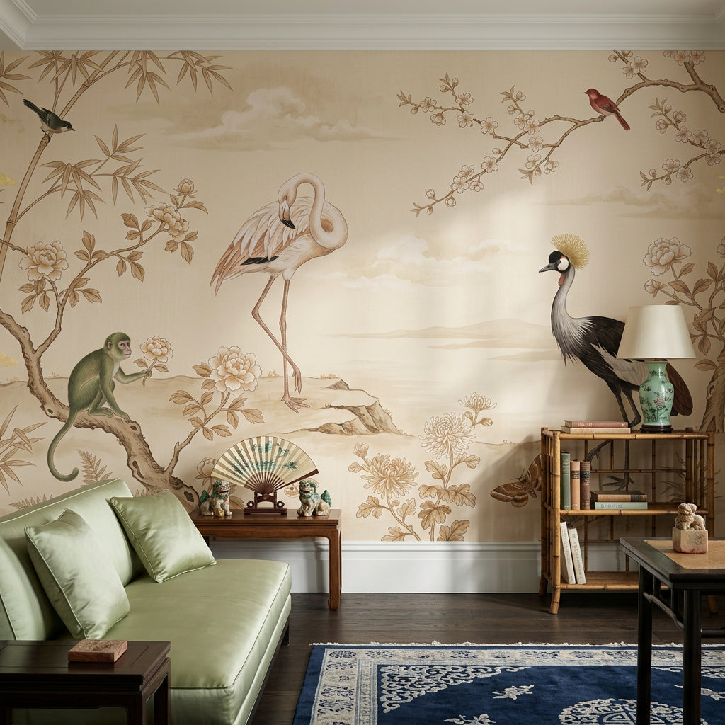Landscape Mural Wallpaper Bamboo Flamingo Removable Wall Decor