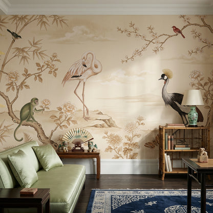 Landscape Mural Wallpaper Bamboo Flamingo Removable Wall Decor