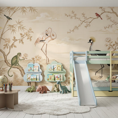 Landscape Mural Wallpaper Bamboo Flamingo Removable Wall Decor