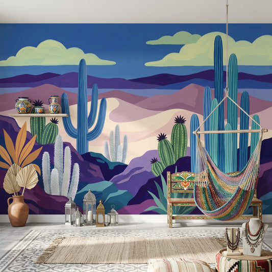 Desert Landscape Wallpaper Cacti Southwestern Removable Wall Decor