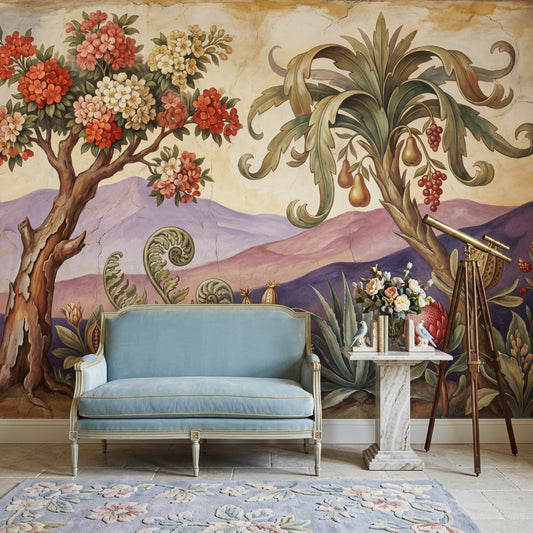 Botanical Landscape Wallpaper Vintage Fresco Removable Mediterranean Inspired Wall Decor
