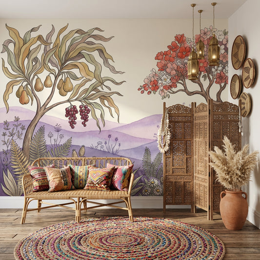 Botanical Wallpaper Floral Landscape Watercolor Illustration Wall Mural