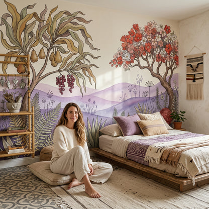 Botanical Wallpaper Floral Landscape Watercolor Illustration Wall Mural