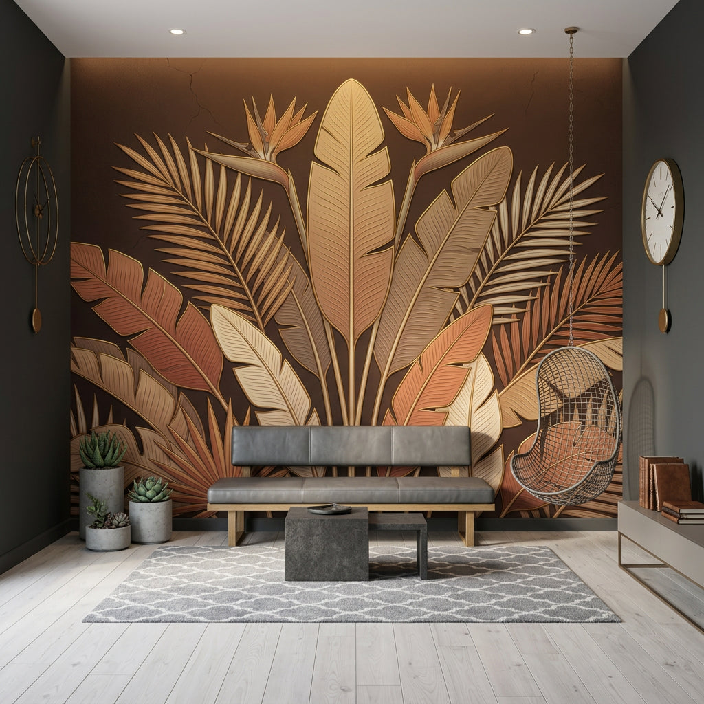 Tropical Leaves Wallpaper Palm Fronds Bird Of Paradise Removable Wall Decor