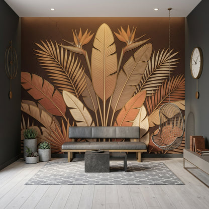 Tropical Leaves Wallpaper Palm Fronds Bird Of Paradise Removable Wall Decor