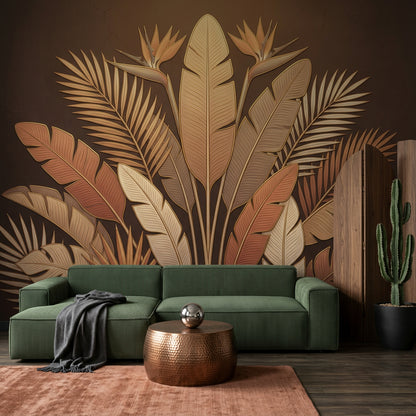 Tropical Leaves Wallpaper Palm Fronds Bird Of Paradise Removable Wall Decor