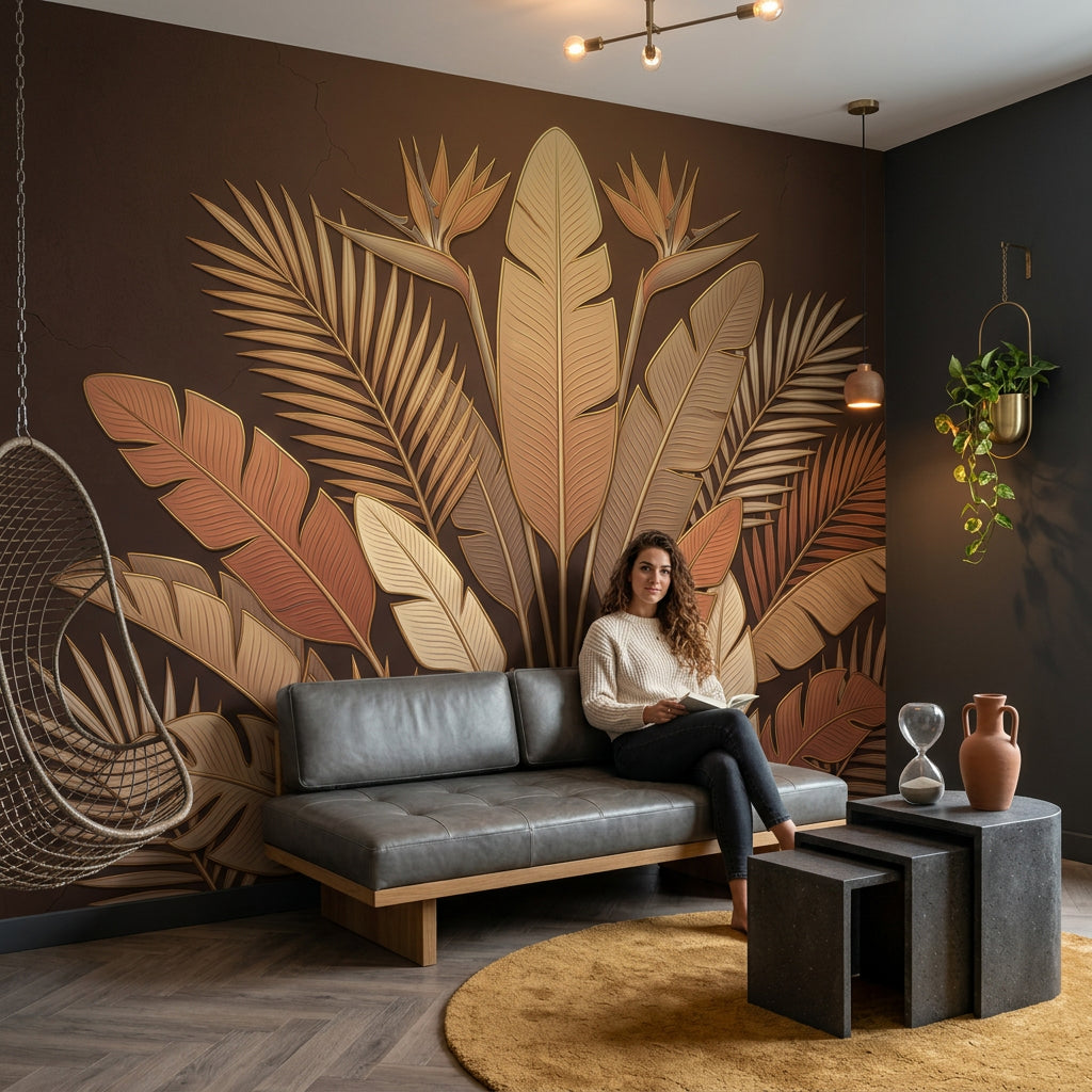 Tropical Leaves Wallpaper Palm Fronds Bird Of Paradise Removable Wall Decor