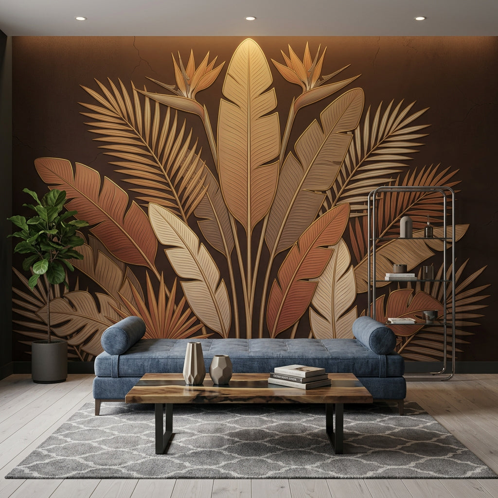 Tropical Leaves Wallpaper Palm Fronds Bird Of Paradise Removable Wall Decor