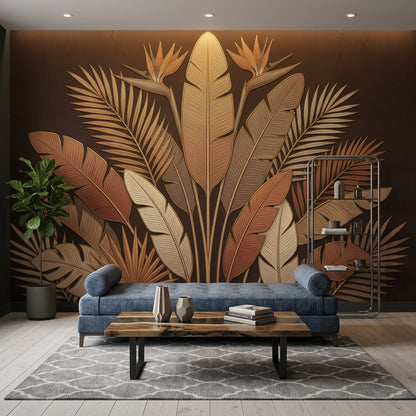 Tropical Leaves Wallpaper Palm Fronds Bird Of Paradise Removable Wall Decor