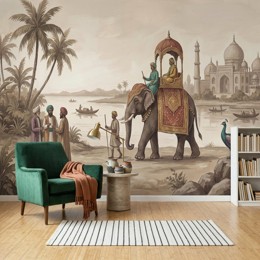 Indian Landscape Wallpaper Taj Mahal Decorated Elephant Removable Wall Decor