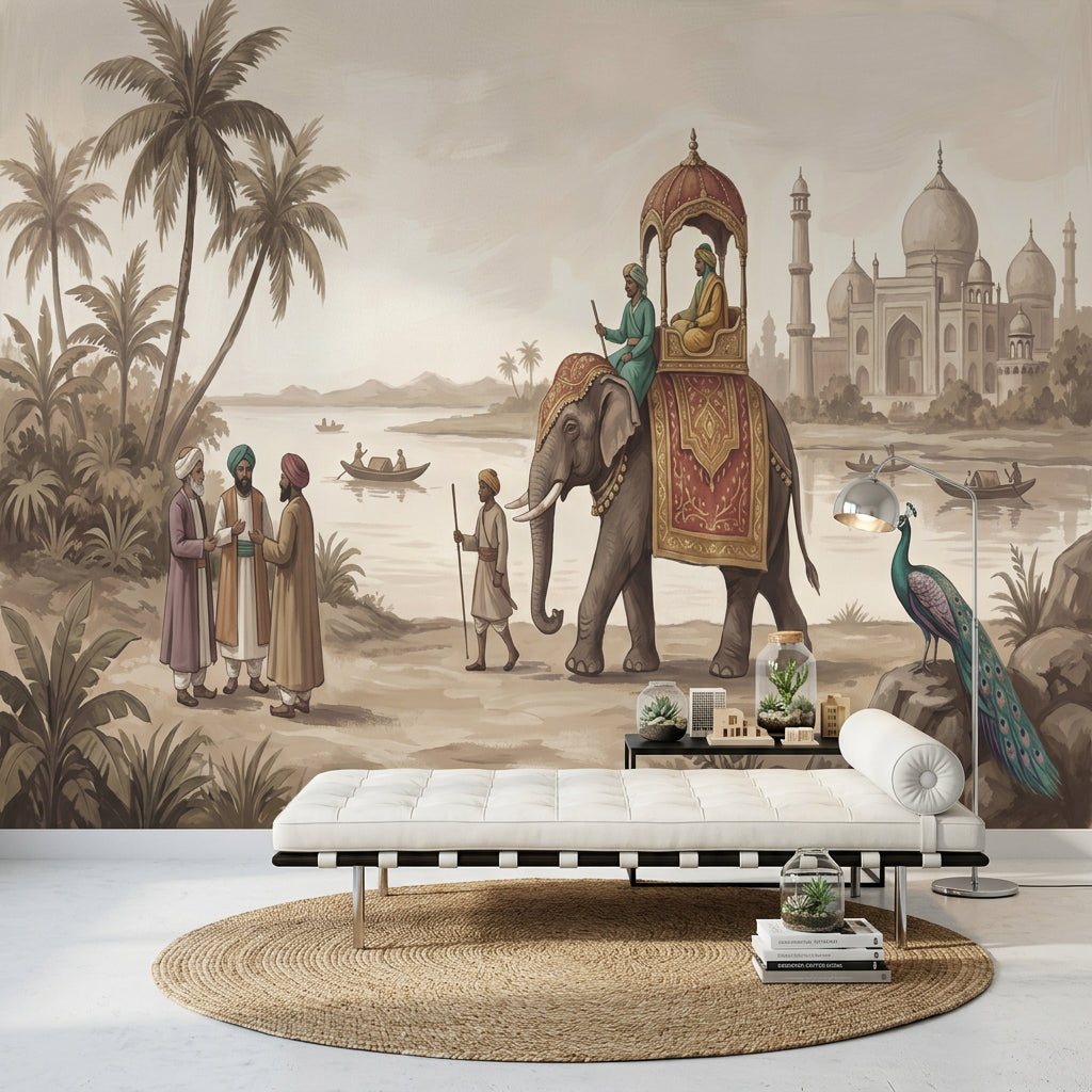Indian Landscape Wallpaper Taj Mahal Decorated Elephant Removable Wall Decor