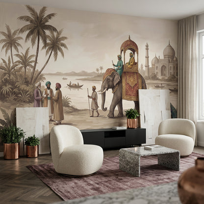 Indian Landscape Wallpaper Taj Mahal Decorated Elephant Removable Wall Decor