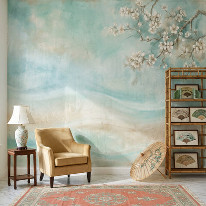 Paper Texture Wallpaper Watercolor Mint Wall Mural