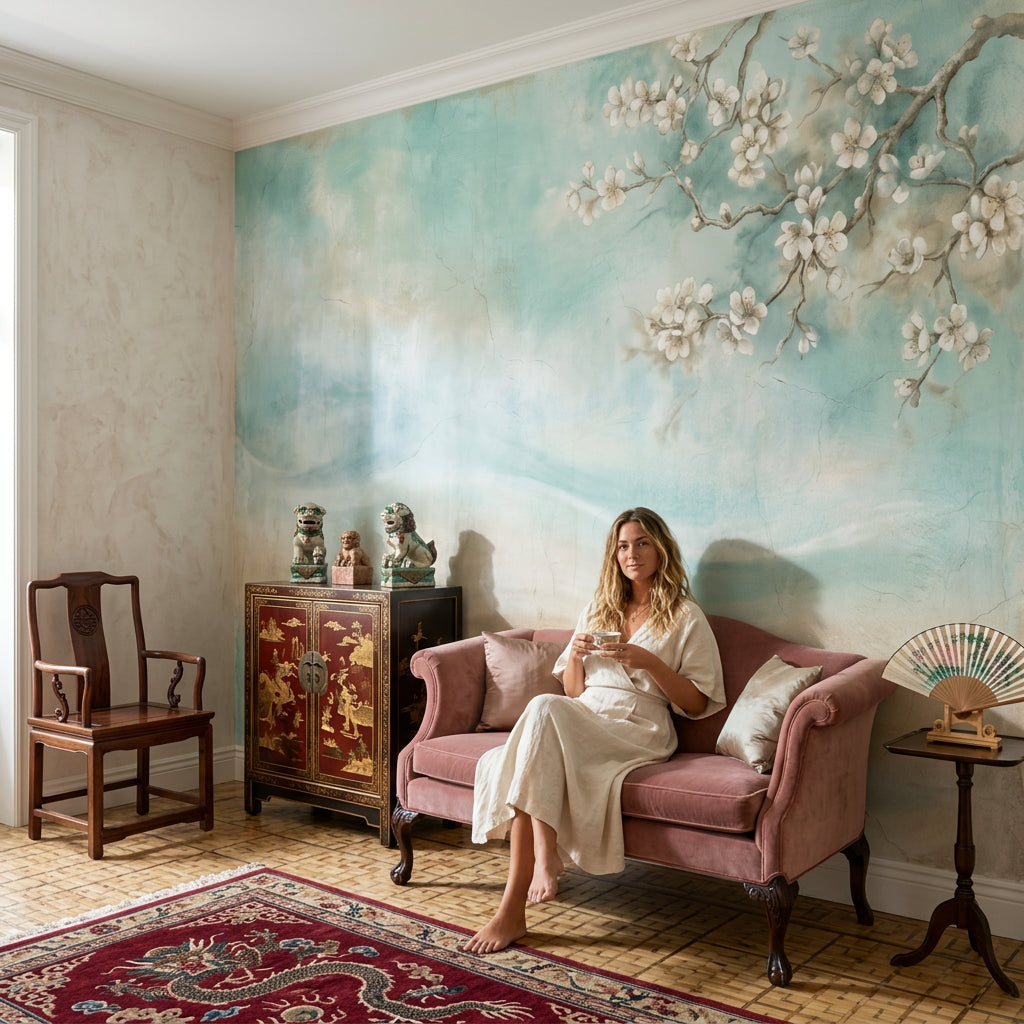 Paper Texture Wallpaper Watercolor Mint Wall Mural