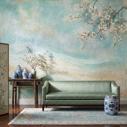 Paper Texture Wallpaper Watercolor Mint Wall Mural
