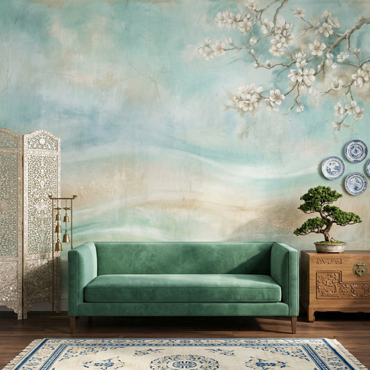 Paper Texture Wallpaper Watercolor Mint Wall Mural