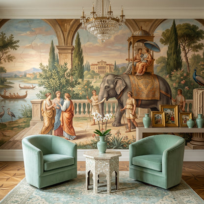 Classical Landscape Mural Wallpaper Ancient Roman Garden Elephant Procession Removable Wall Decor