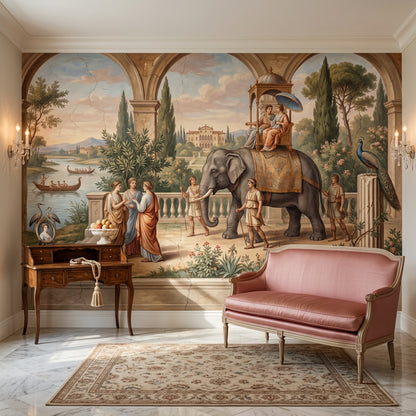 Classical Landscape Mural Wallpaper Ancient Roman Garden Elephant Procession Removable Wall Decor