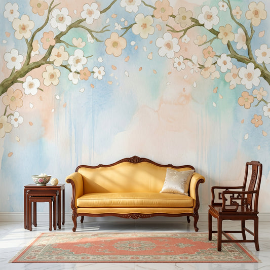 Cherry Blossom Wallpaper Watercolor Floral Branches Wall Mural