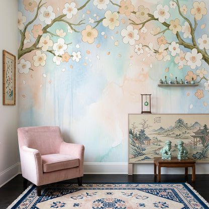 Cherry Blossom Wallpaper Watercolor Floral Branches Wall Mural