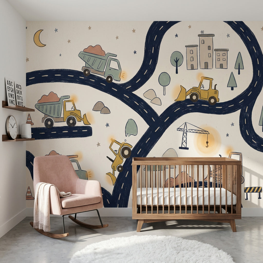 Construction Wallpaper Kids Winding Road Wall Mural