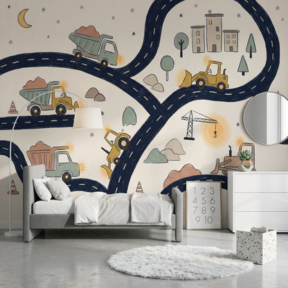 Construction Wallpaper Kids Winding Road Wall Mural