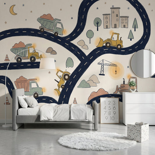 Construction Wallpaper Kids Winding Road Wall Mural