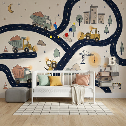 Construction Wallpaper Kids Winding Road Wall Mural