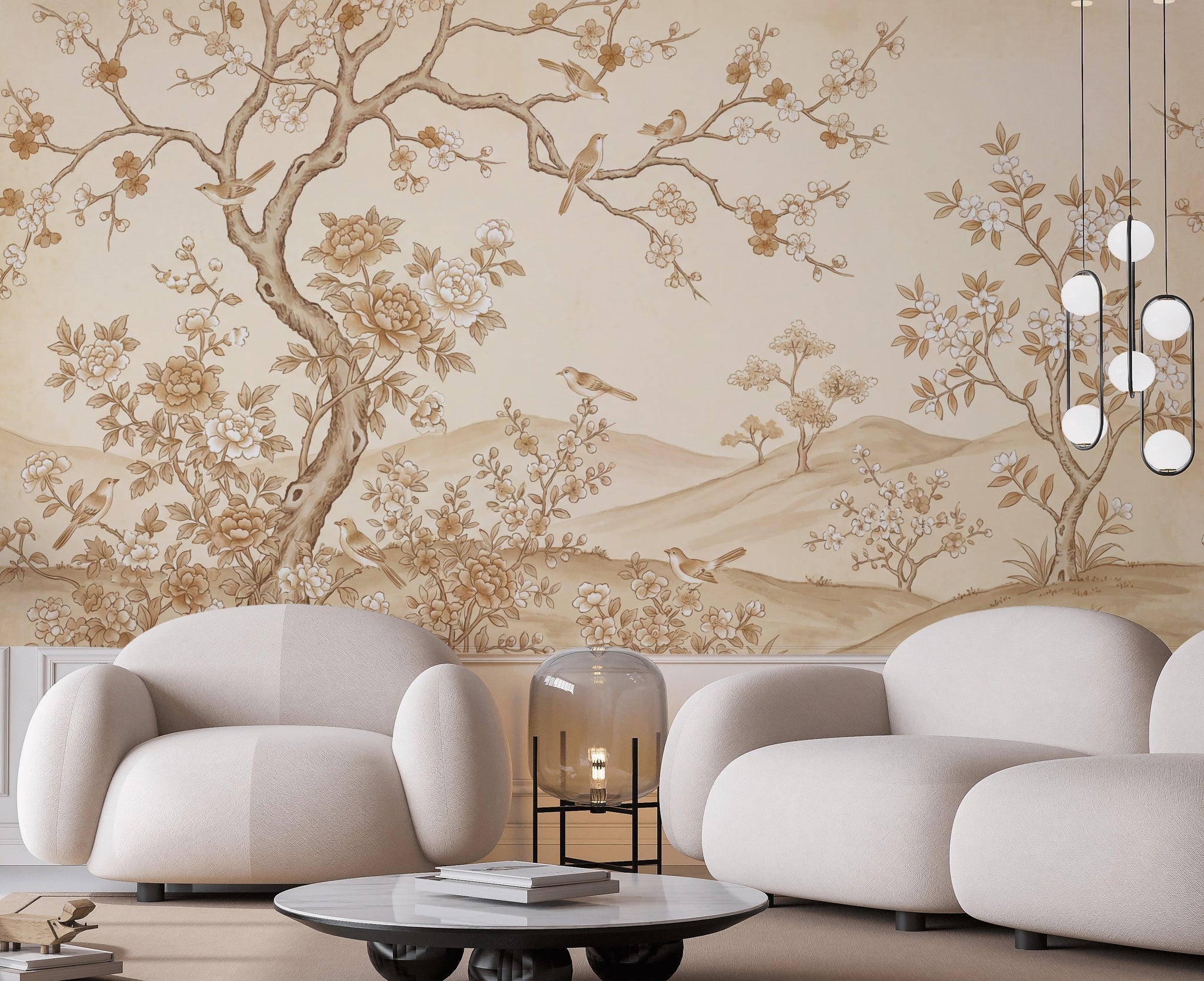 Vintage Chinoiserie Wallpaper Floral Landscape Blossoming Branches Wall Mural