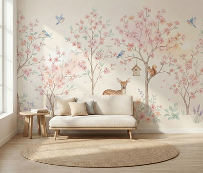 Nursery Mural Wallpaper Pastel Removable Watercolor Wall Decor