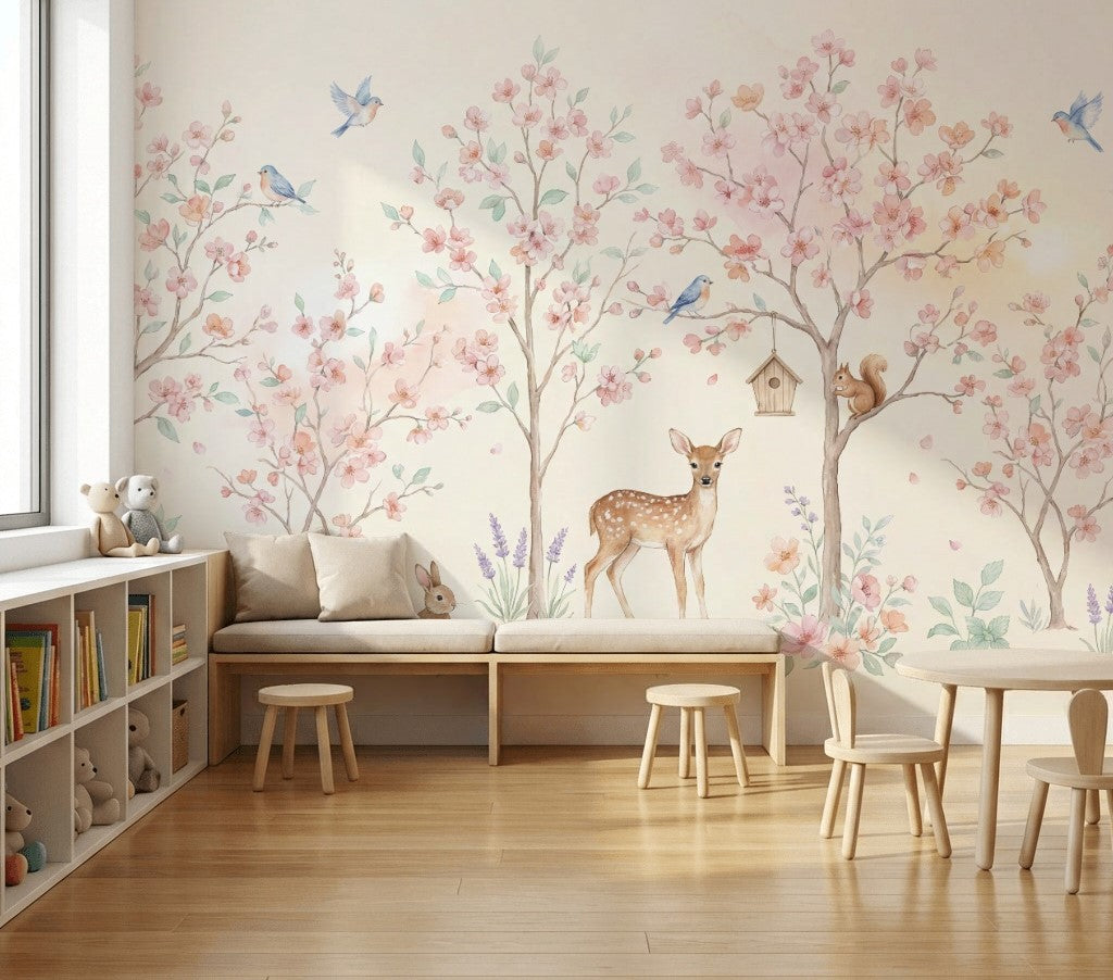 Nursery Mural Wallpaper Pastel Removable Watercolor Wall Decor