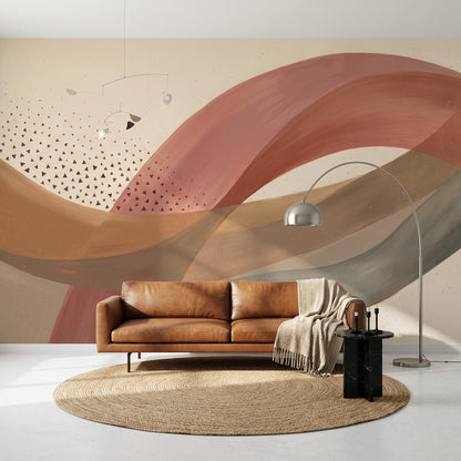 Ribbon Waves Wallpaper Terracotta Neutral Tones Removable Wall Decor