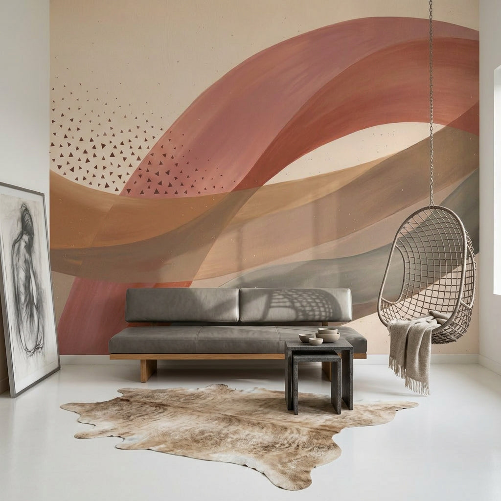 Ribbon Waves Wallpaper Terracotta Neutral Tones Removable Wall Decor