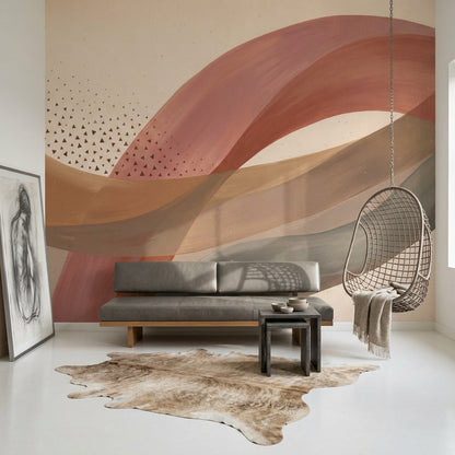 Ribbon Waves Wallpaper Terracotta Neutral Tones Removable Wall Decor