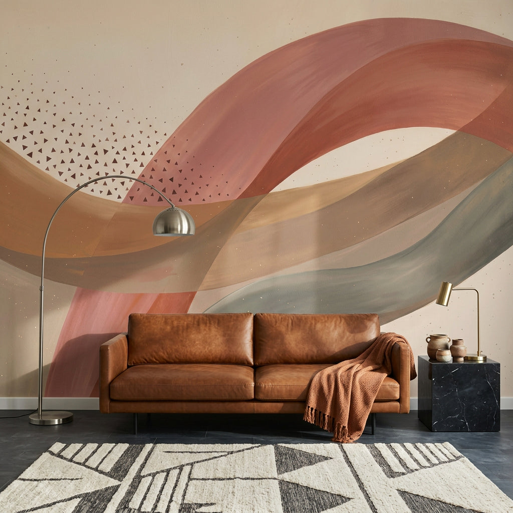 Ribbon Waves Wallpaper Terracotta Neutral Tones Removable Wall Decor
