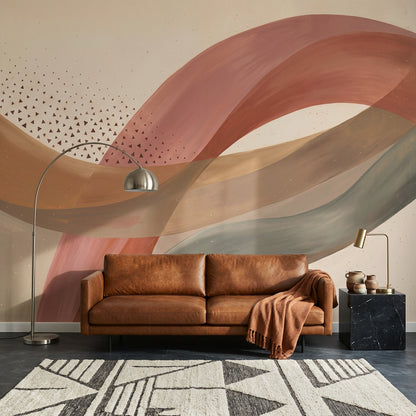 Ribbon Waves Wallpaper Terracotta Neutral Tones Removable Wall Decor