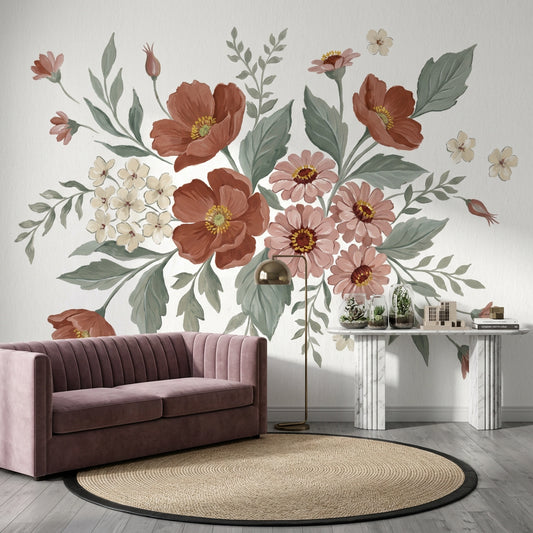 White Background Wallpaper Botanical Watercolor Removable Wall Decor