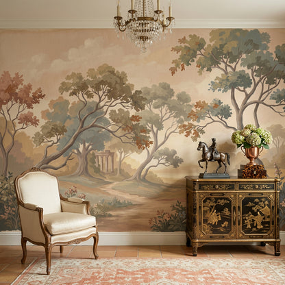 Landscape Mural Wallpaper Pastoral Countryside Classical Ruins Removable Wall Decor